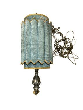 Vintage Boho Style Velvet Teal & Bronze Hanging Pendant Light